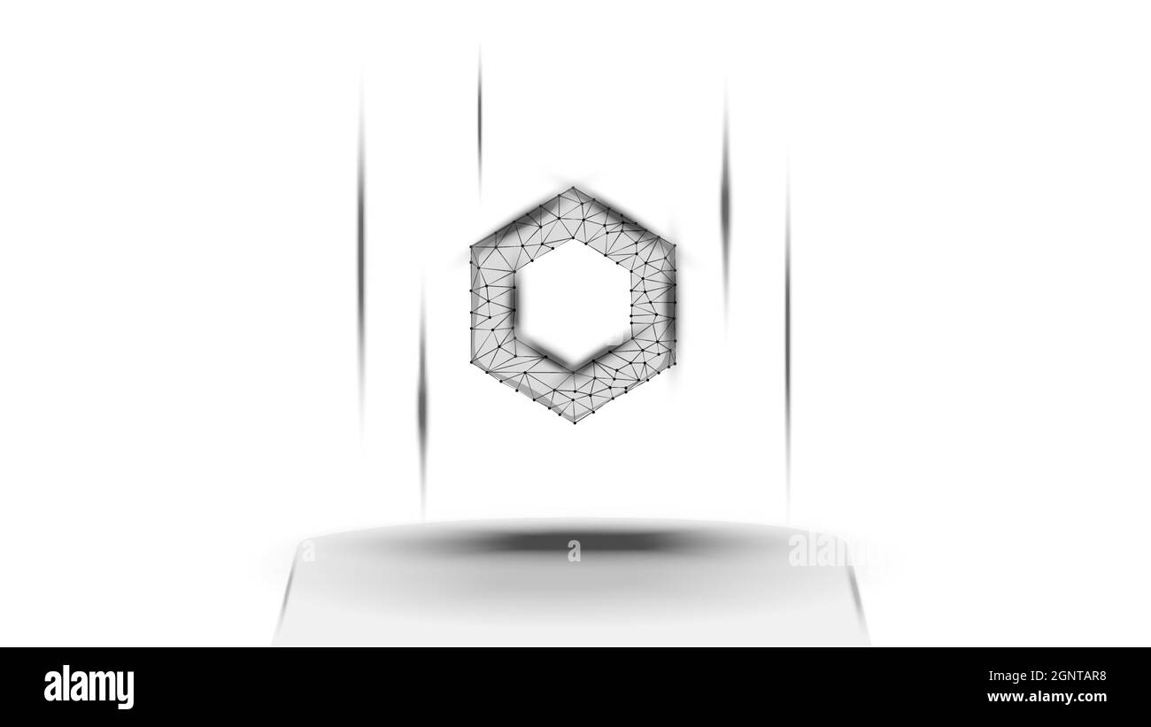 ChainLink LINK token symbol of the DeFi system above the pedestal on white background. Cryptocurrency logo icon. Decentralized finance programs. Vecto Stock Vector