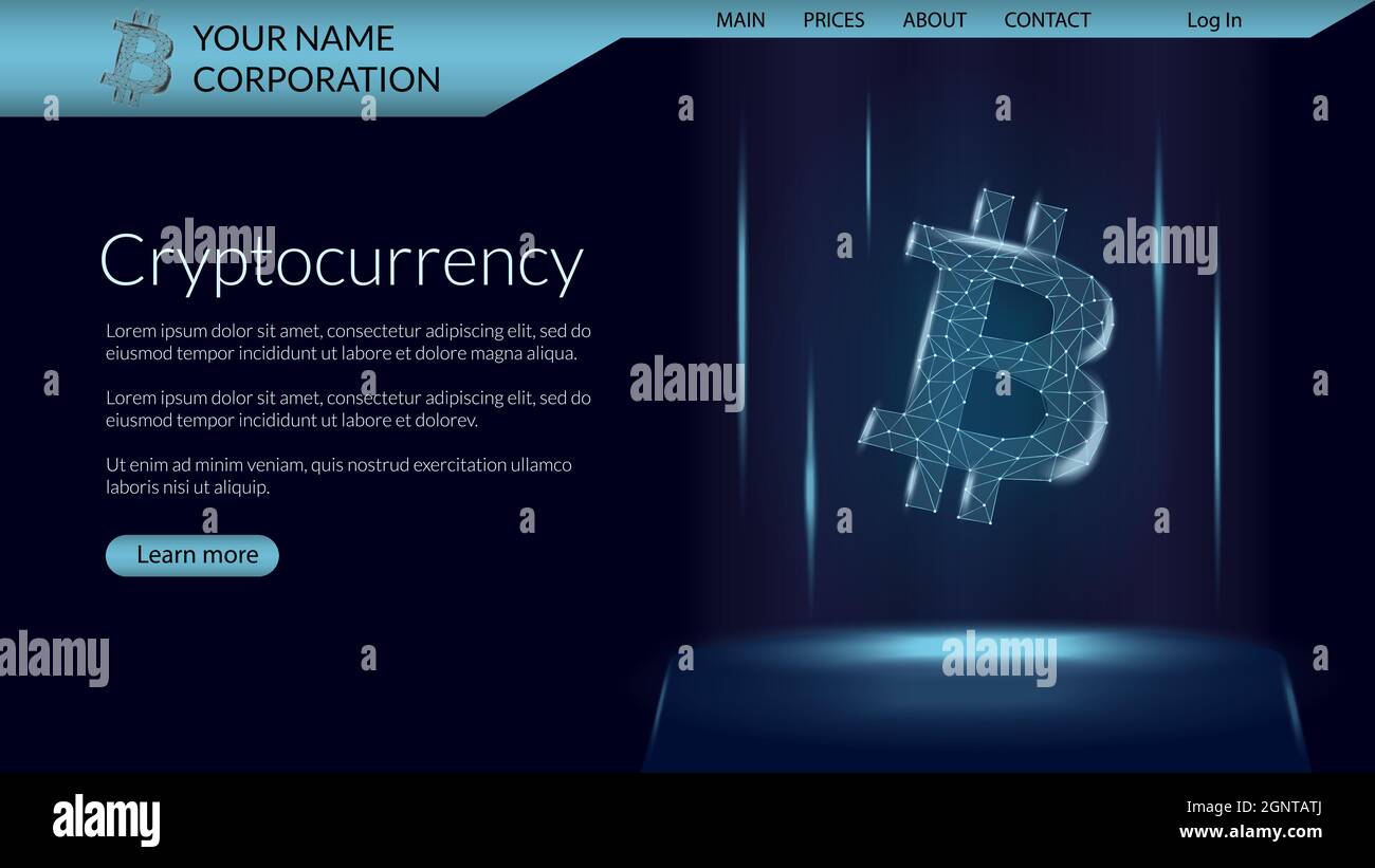 Cryptocurrency website page template with cryptocurrency polygonal  wireframe Bitcoin token. Digital coin logo with a brief description. Website  header Stock Vector Image & Art - Alamy