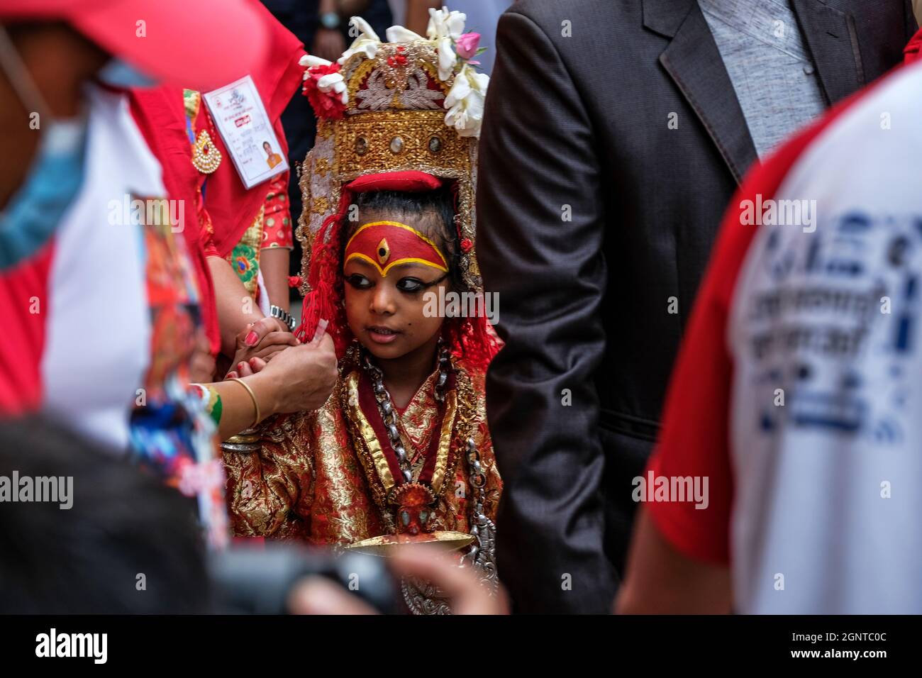 Kathmandu Nepal September 2021 The Living Goddess Kumari During The Annual Indra Jatra