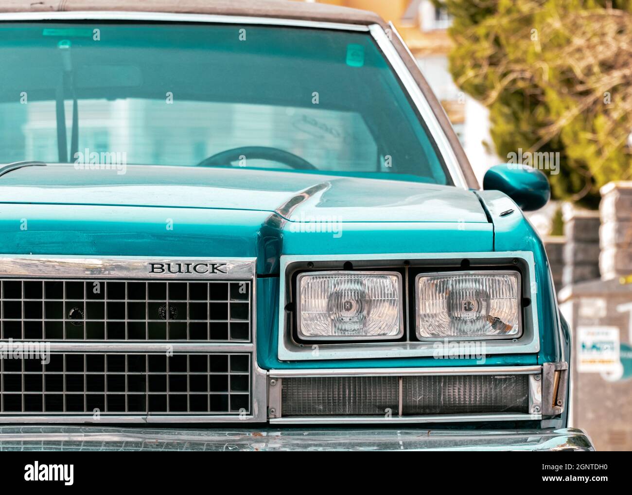 shot of an old teal buick car Stock Photo Alamy