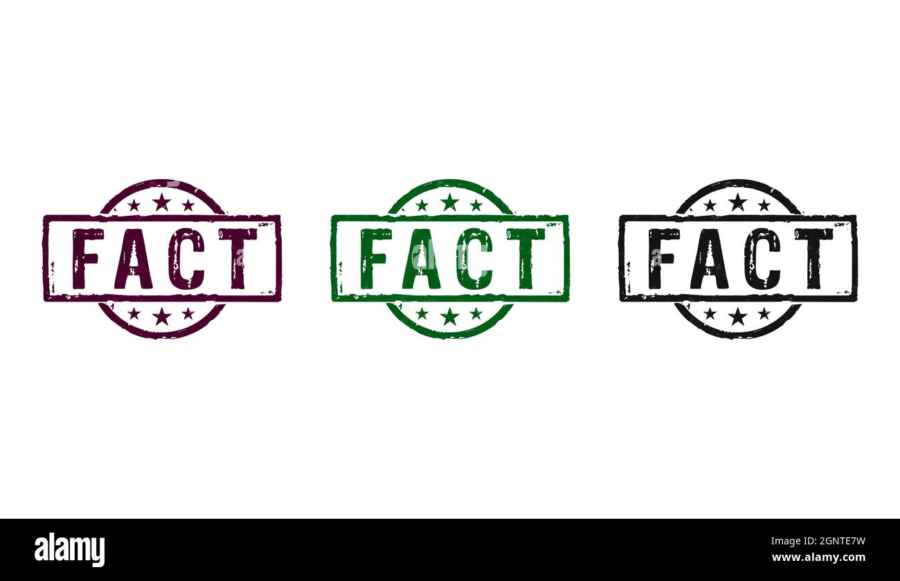 Fact stamp icons in few color versions. News, truth and real information concept 3D rendering illustration. Stock Photo