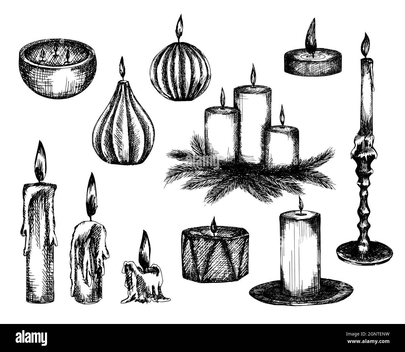 Handmade candles. Retro candlesticks. hand draw sketch candlestick