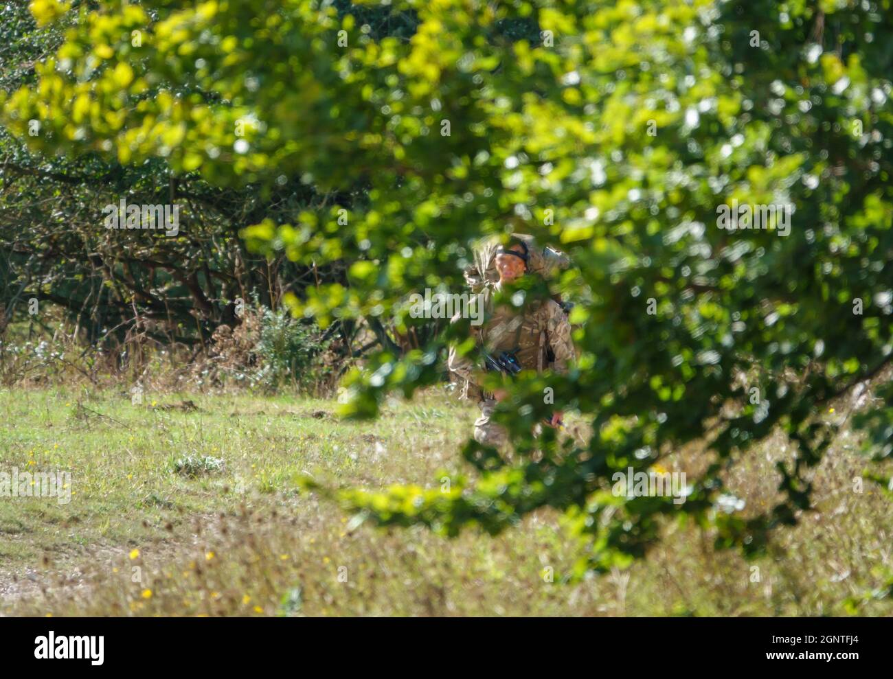 british army GCC infantry soldiers on a 4km tab carrying 40kg across Salisbury Plain Wiltshire UK Stock Photo