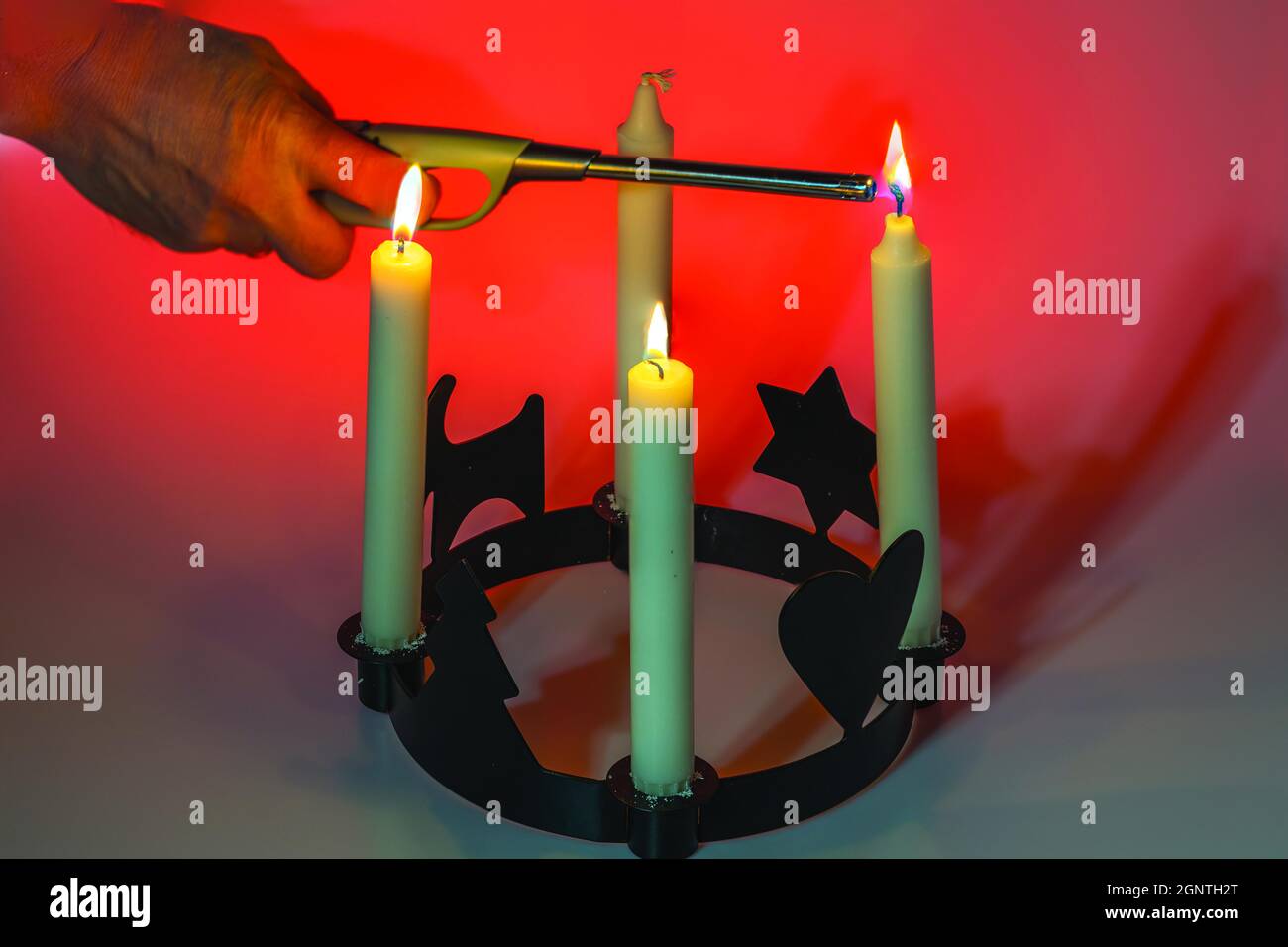 Close up view of burning candle in honor of third advent. Sweden Stock