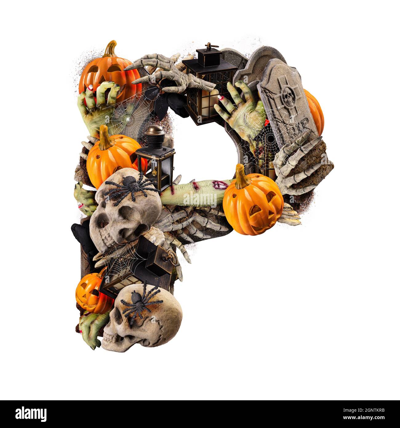 Letter P made of variety Halloween objects Stock Photo