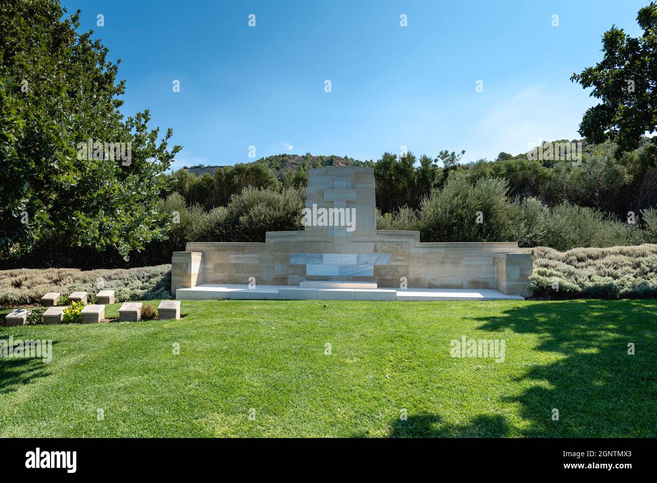 Canakkale, Turkey - September 2021: Ari Burnu war cemetery and memorial at Gallipoli, a famous site for the Gallipoli Campaign during the World War I. Stock Photo