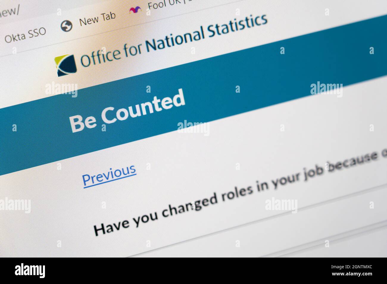 The website for a 2021 UK wide online general survey for the Office for National Statistics, a UK government department Stock Photo