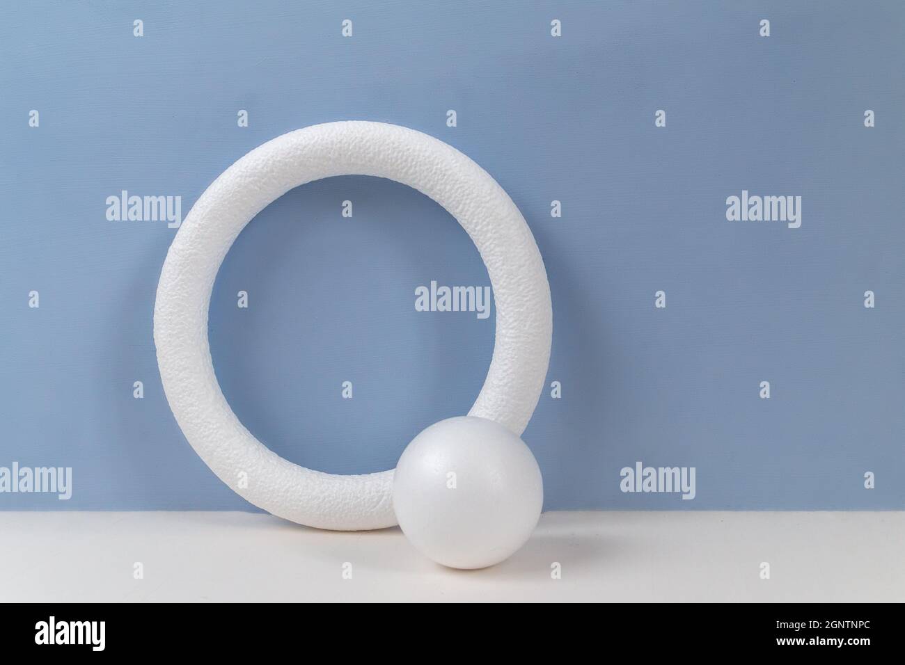 empty circle frame for object presentation or text against light blue background Stock Photo