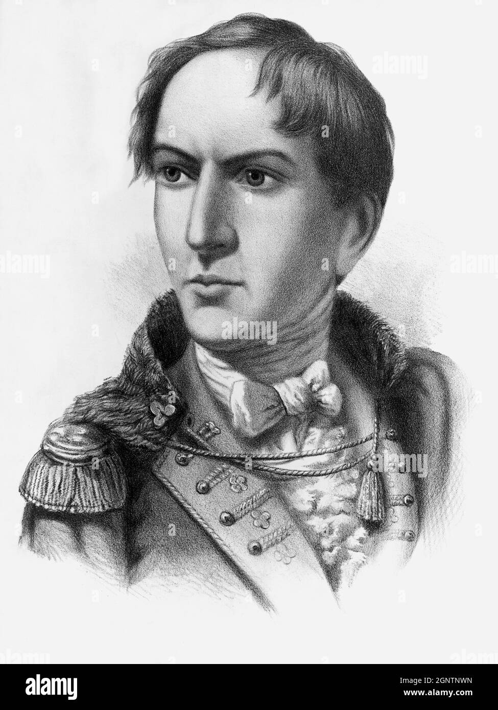 Robert Emmet (1778-1803) was an Irish Republican, orator and rebel leader. Following the suppression of the United Irish uprising in 1798, he sought to organise a renewed attempt to overthrow the British Crown and Protestant Ascendancy in Ireland, and to establish a national representative government. He had hopes of French assistance, however, many of the surviving veterans of '98 hesitated to lend their support, and his rising in Dublin in 1803 proved abortive. Emmet was captured on 25 August, 1803 and executed. Stock Photo