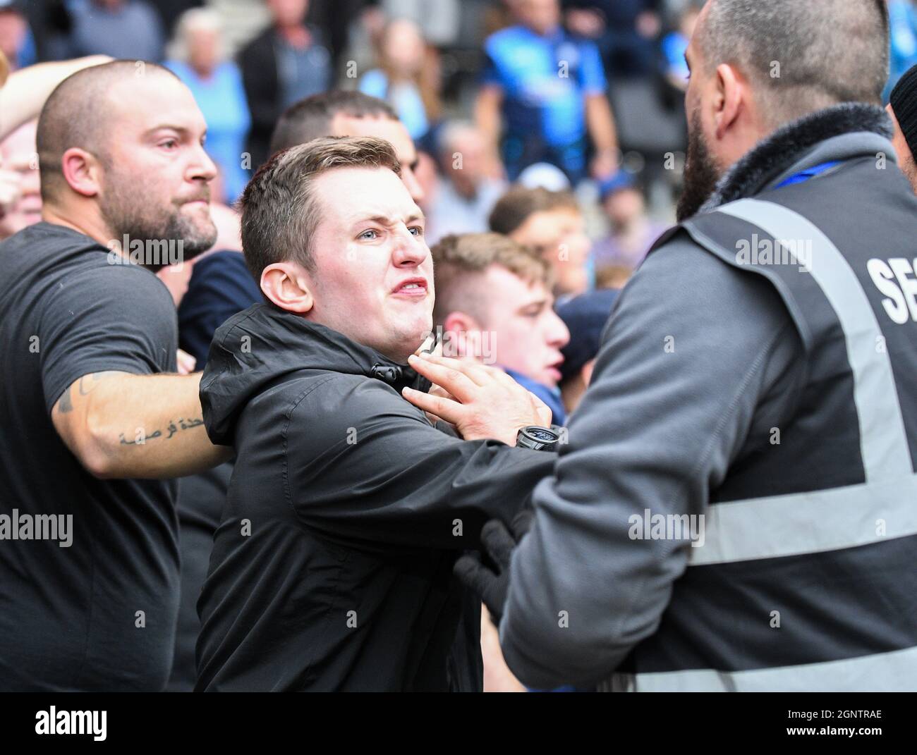 MILTON KEYNES, ENGLAND - SEPTEMBER 25, 2021: Wycombe fans react after Dons' goal during the 2021/22 SkyBet EFL League One matchweek 9 game between MK Dons FC and Wycombe Wanderers FC at Stadium MK. Copyright: Cosmin Iftode/Picstaff Stock Photo