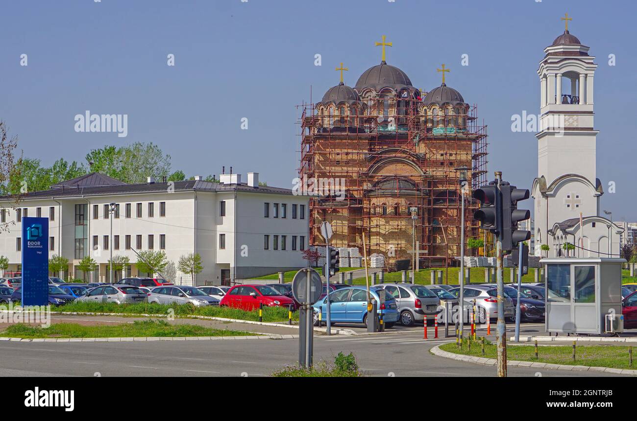 Belgrade, Serbia - April 13, 2018:  Saint Simeon orthodox church construction at New Belgrade. Stock Photo