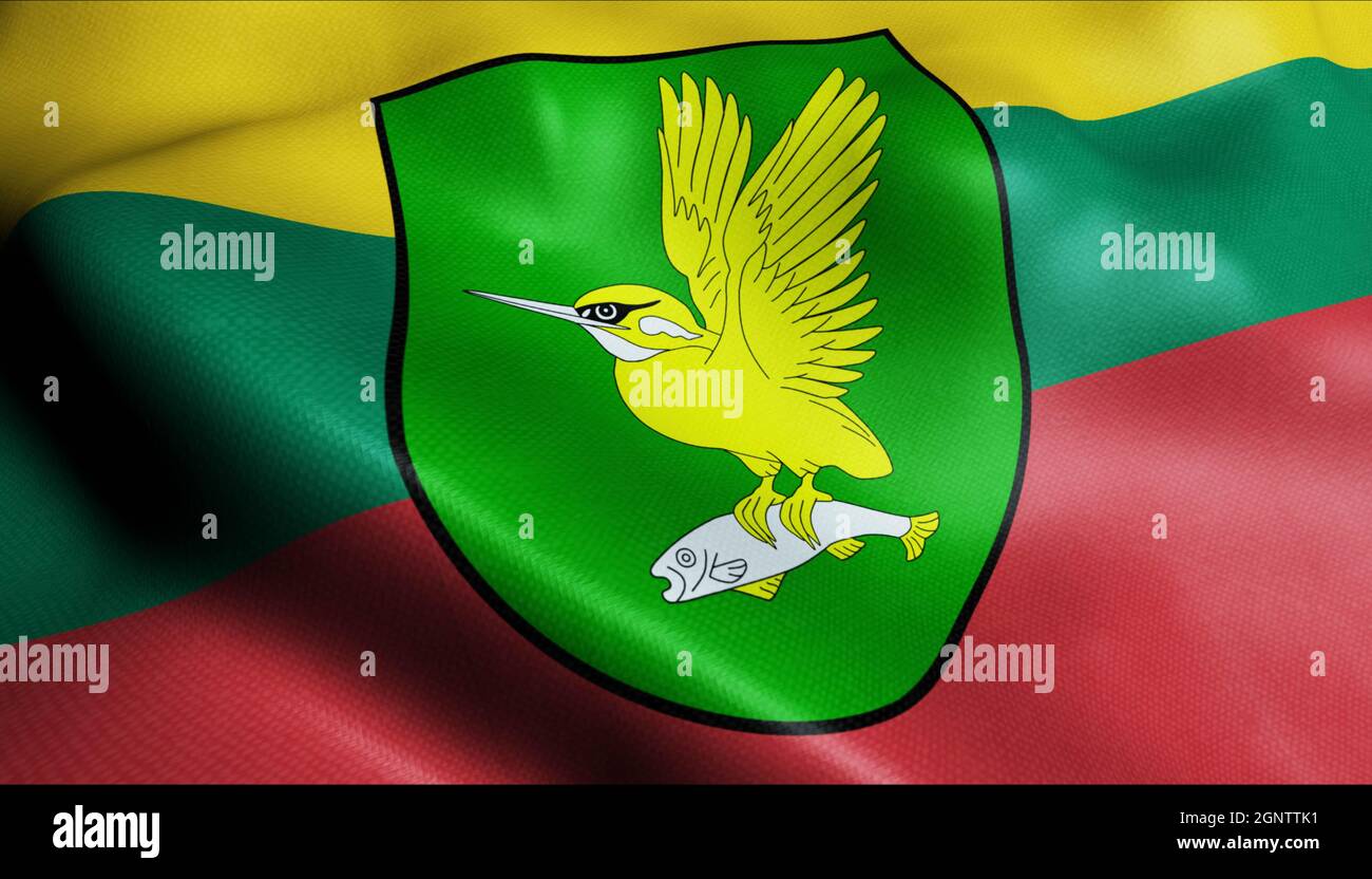3D Illustration of a waving Lithuanian city flag of Baltoji Voke Stock Photo