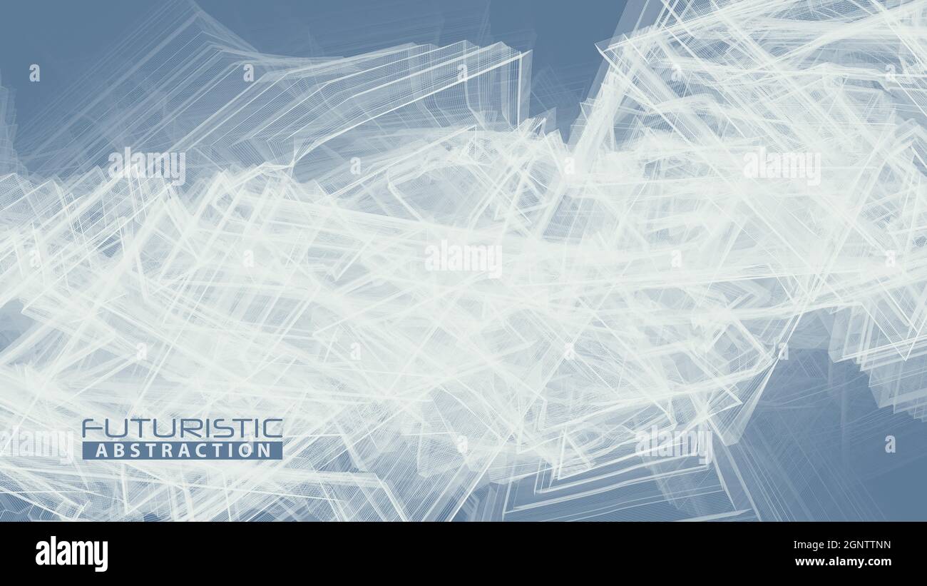 Futuristic abstraction. Chaotic thin lines on bluish gray background. Complicated subtle vector graphic pattern Stock Vector