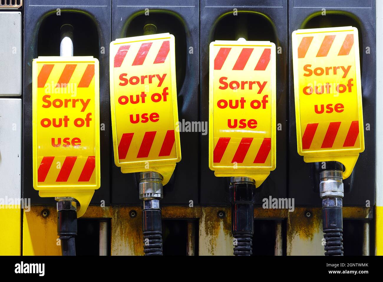 Empty fuel pumps at a Shell service station in Woodlesford,Leeds due to ...