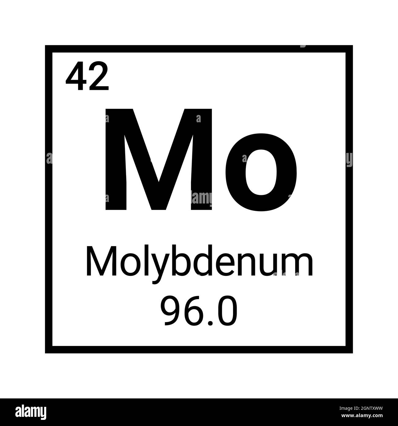 Molybdenum element symbol. Chemistry molybdenum periodic table atom sign icon Stock Vector