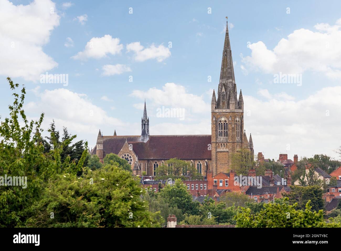 St Matthew’s Church, Kingsley Northampton as viewed from Bradlaw Fields Stock Photo