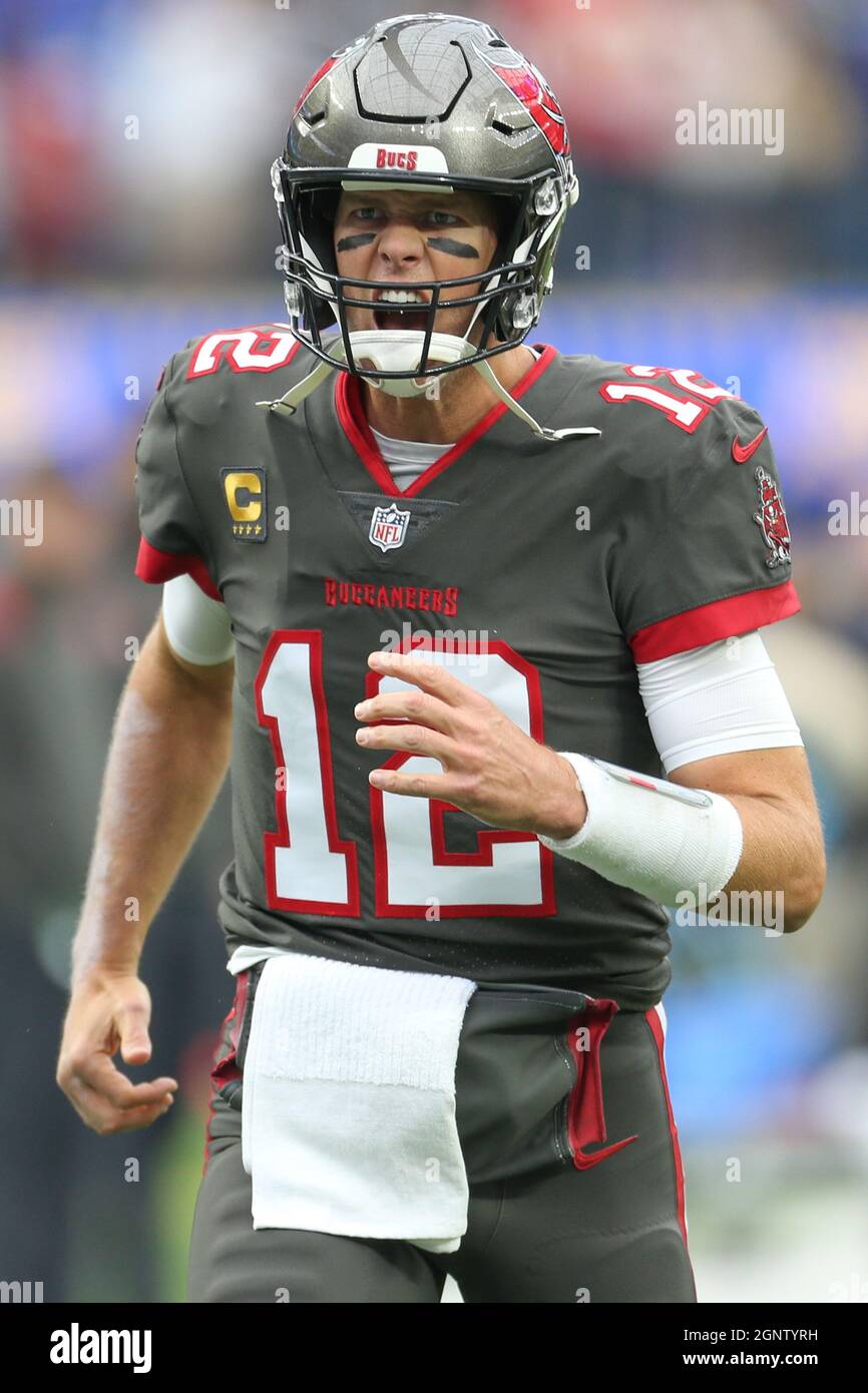 Sunday, September 26, 202; Englewood, CA USA;  Tampa Bay Buccaneers quarterback Tom Brady (12) takes the field with his traditional “Let’s Go!” cheer Stock Photo