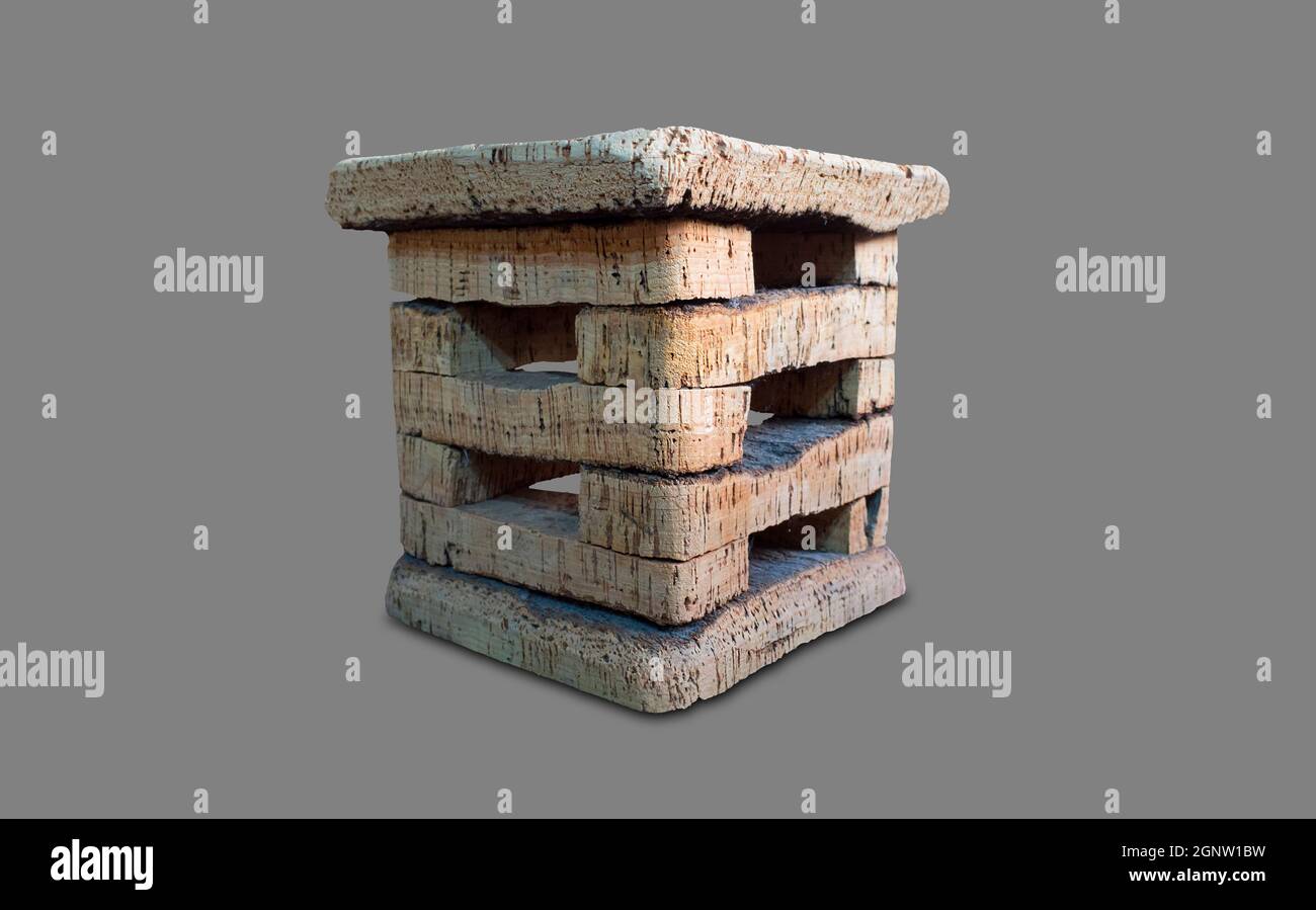 Senton or stump stool made of cork. Rustic home design from Extremadura, Spain Stock Photo