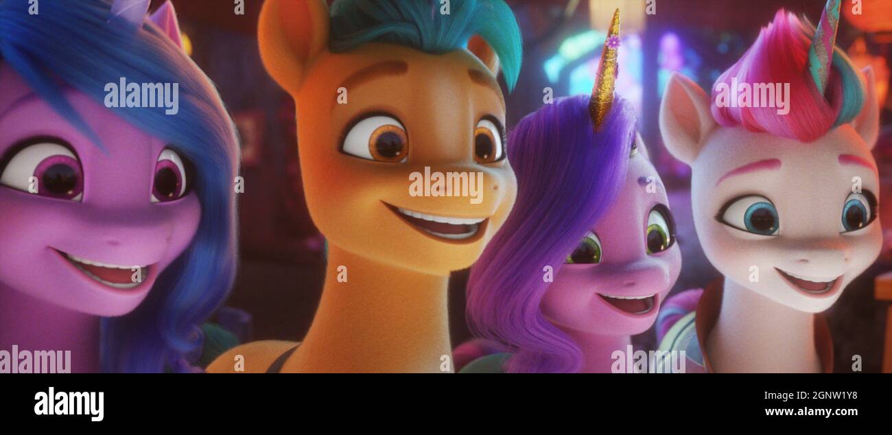 MY LITTLE PONY A NEW GENERATION, from left Izzy Moonbow (voice Kimiko Glenn), Hitch