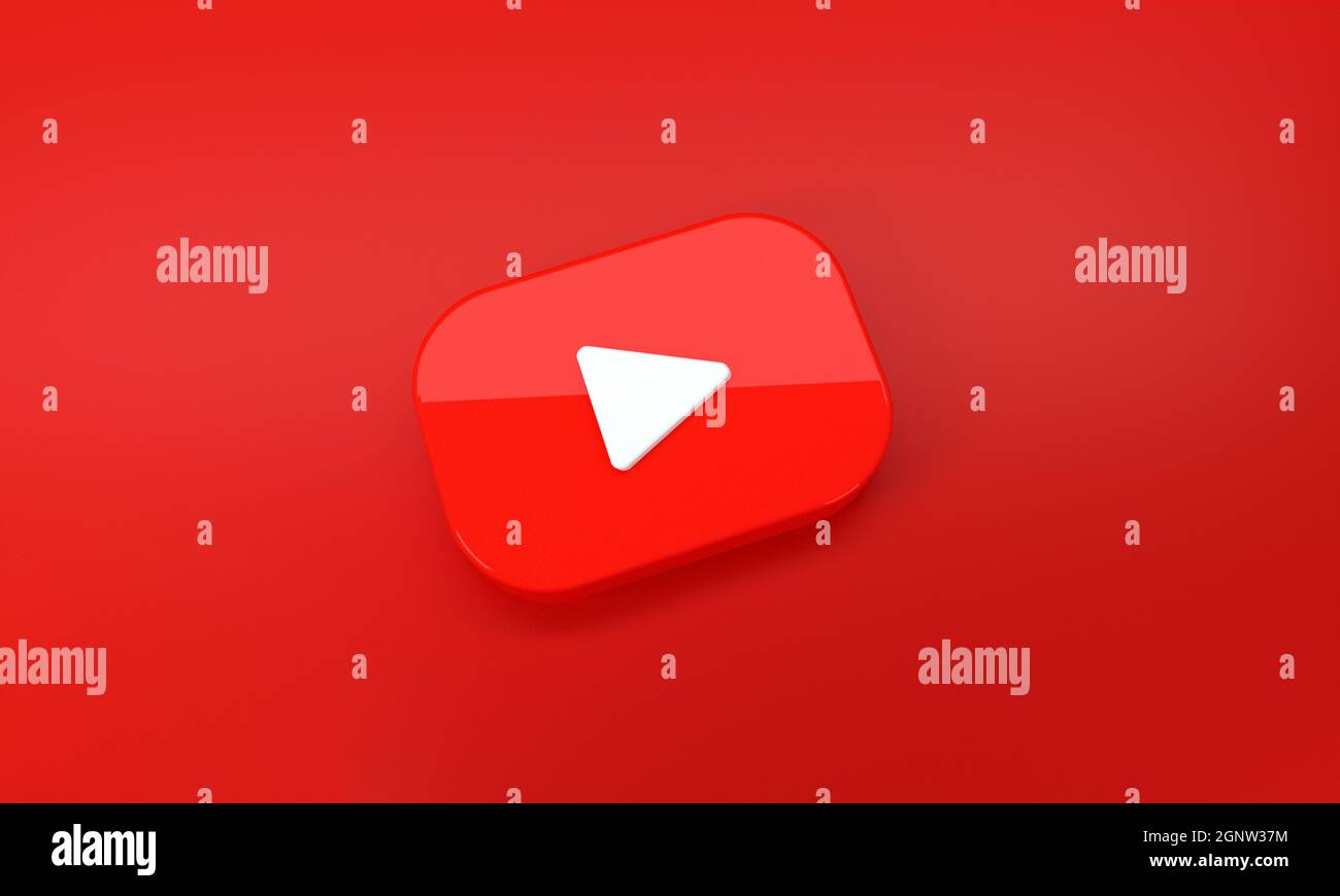 Youtube logo on red background. 3D rendering. Stock Photo