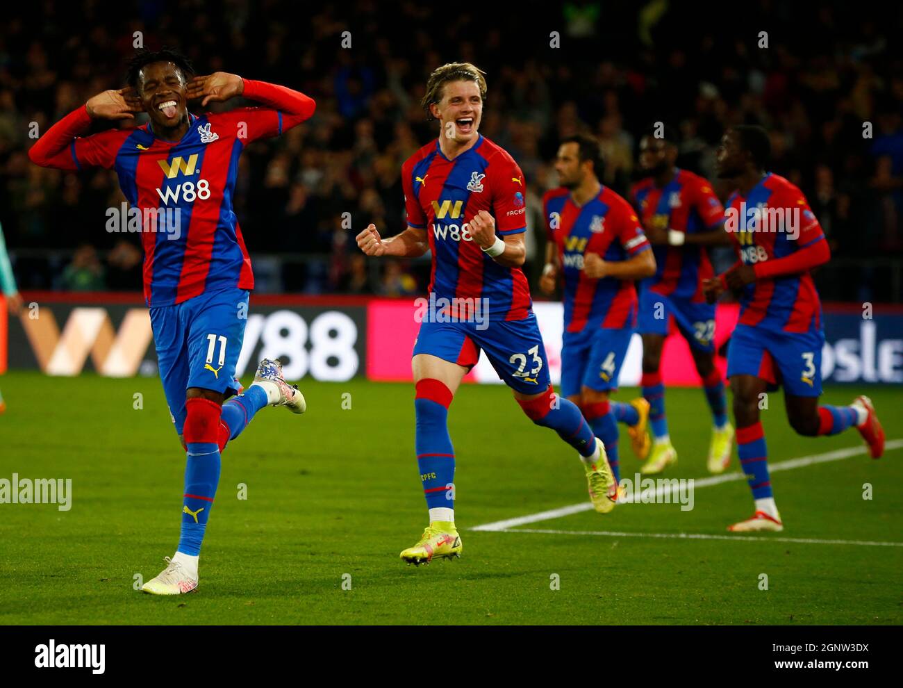 London, UK. 01st Feb, 2018. LONDON, United Kingdom, SEPTEMBER 27: Crystal Palace's Wilfried Zaha celebrates his goalduring Premier League between Crystal Palace and Brighton and Hove Albion at Selhurst Park Stadium, London on 27th September, 2021 Credit: Action Foto Sport/Alamy Live News Stock Photo