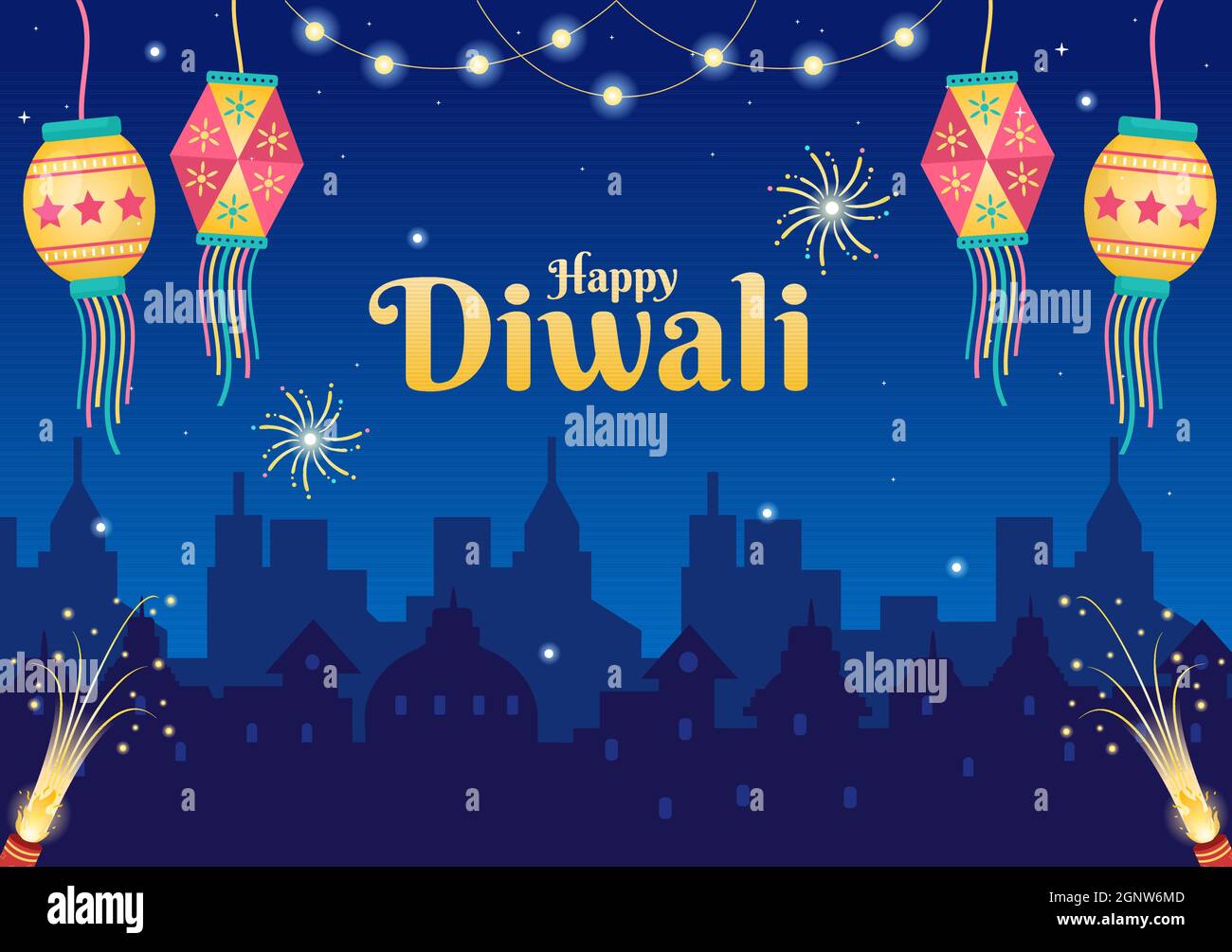 Happy Diwali Hindu Festival Background Vector Illustration with Lanterns,  lighting Fireworks, Peacock and Mandala or Rangoli Art For Poster, Greeting  Stock Vector Image & Art - Alamy