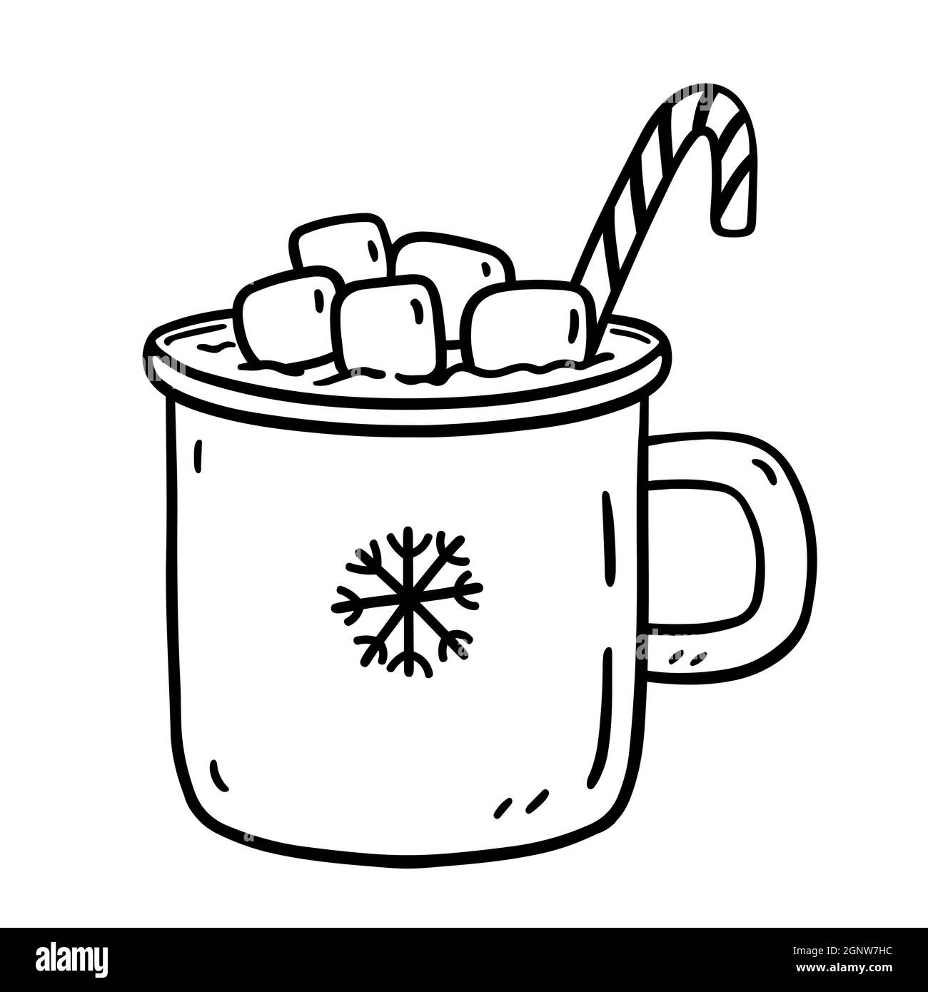 Cup Of Hot Cocoa With Marshmallows And Candy Cane Isolated On White Background Vector Hand Drawn Illustration In Doodle Style Perfect For Holiday And Christmas Designs Cards Logo Decorations Stock Vector Image