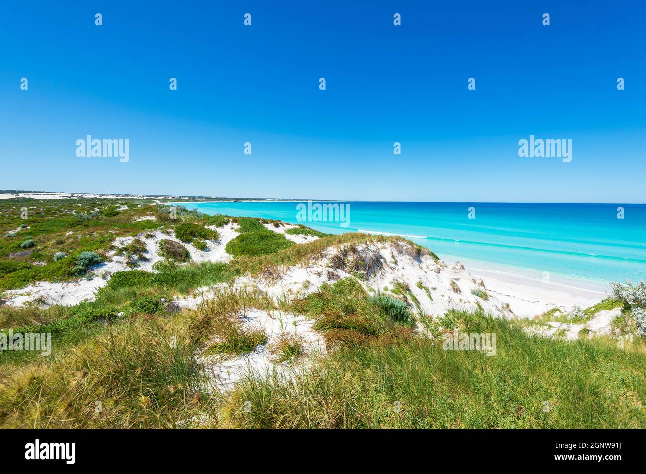 Spectacular view of white sand dunes and turquoise waters of the Indian Ocean at Wedge, Western Australia, Australia Stock Photo