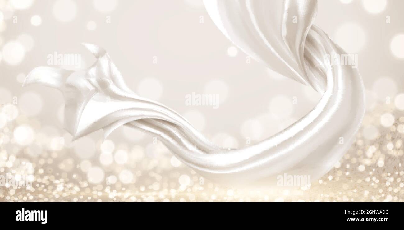 White chiffon floating in the air on glittering bokeh background, 3d illustration Stock Vector
