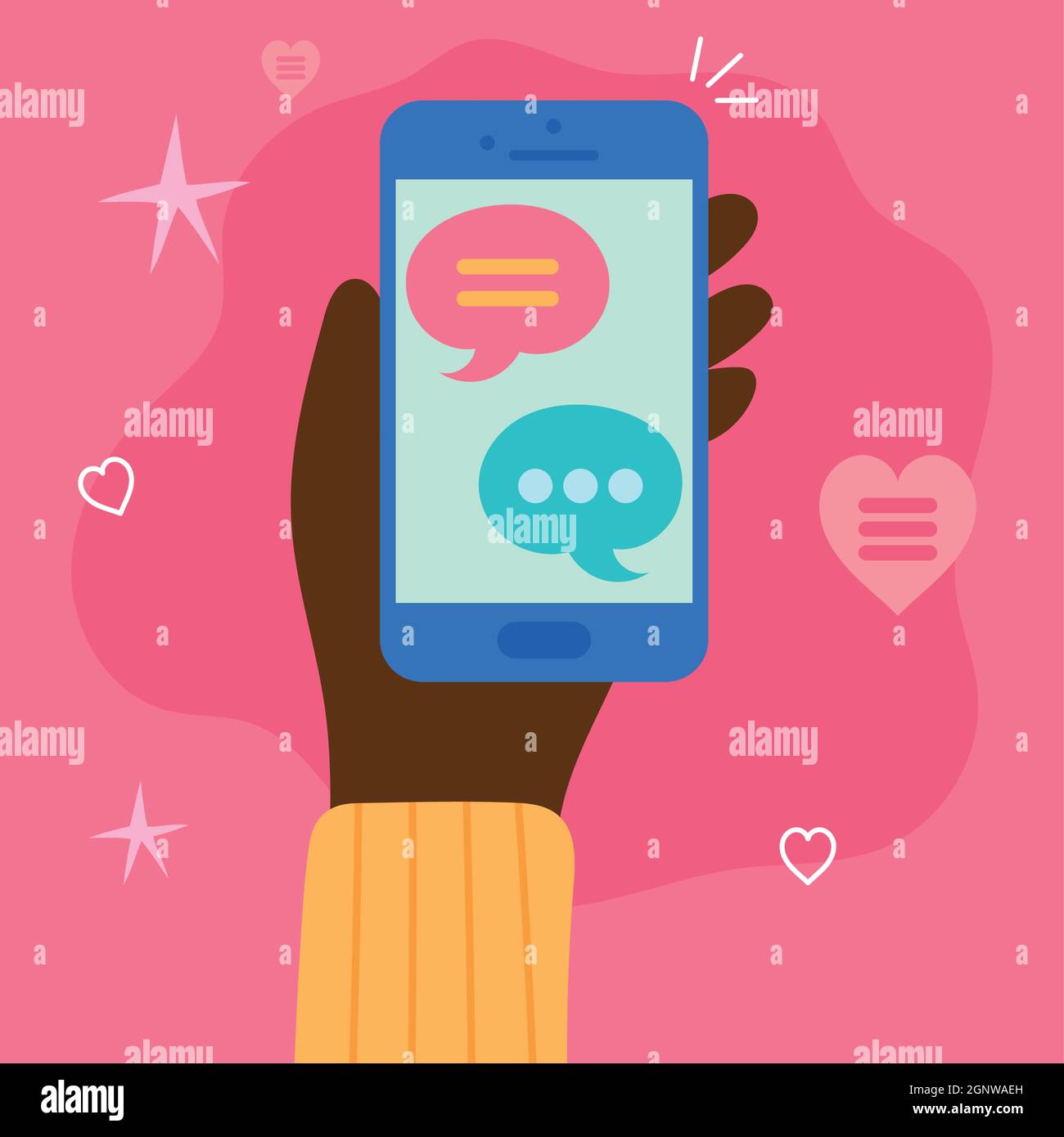 chat illustration with hand holding a cellphone Stock Vector Image ...