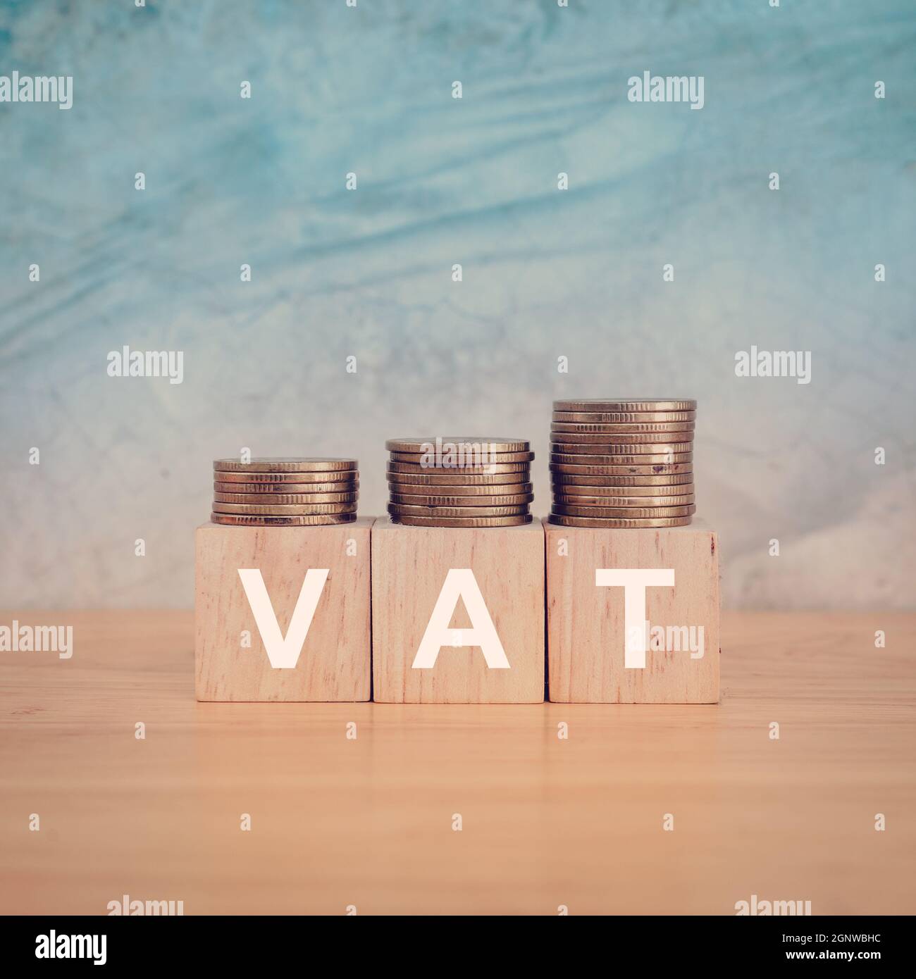 Business concept. Wooden Blocks With text Vat on table. Copy space Stock Photo