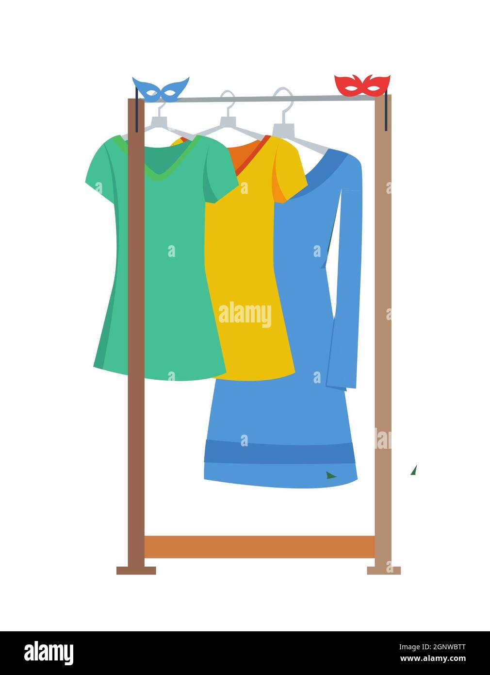 https://c8.alamy.com/comp/2GNWBTT/clothes-on-shelf-on-blue-background-shirtpantsskirtladys-wear-child-kids-wear-woman-clothes-vector-illustration-2GNWBTT.jpg
