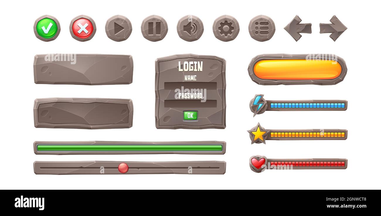 Free Vector  Complete set of menu button game pop-up, icon