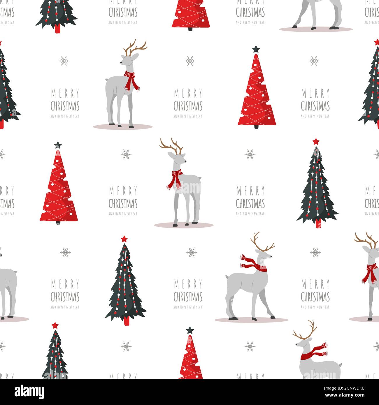 Christmas pattern with reindeers and trees. Cute deers with antlers and ...