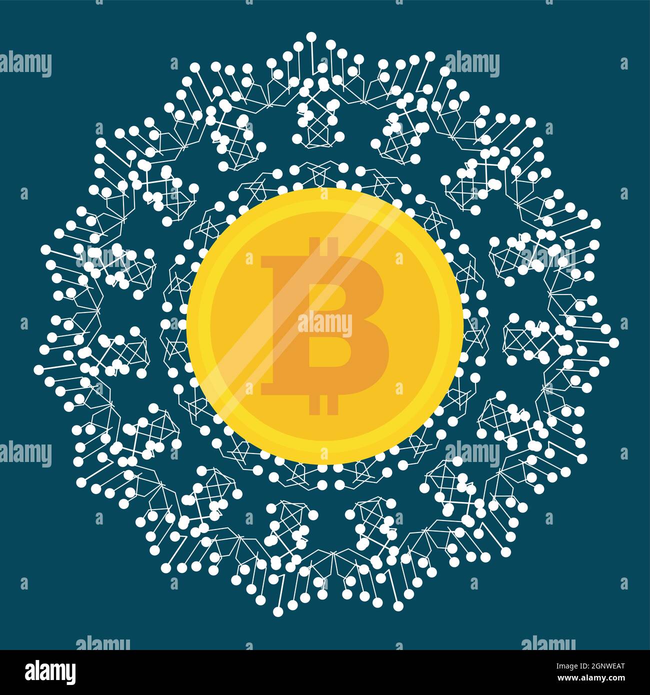 Blockchain vector background illustration on a dark blue background Stock Vector