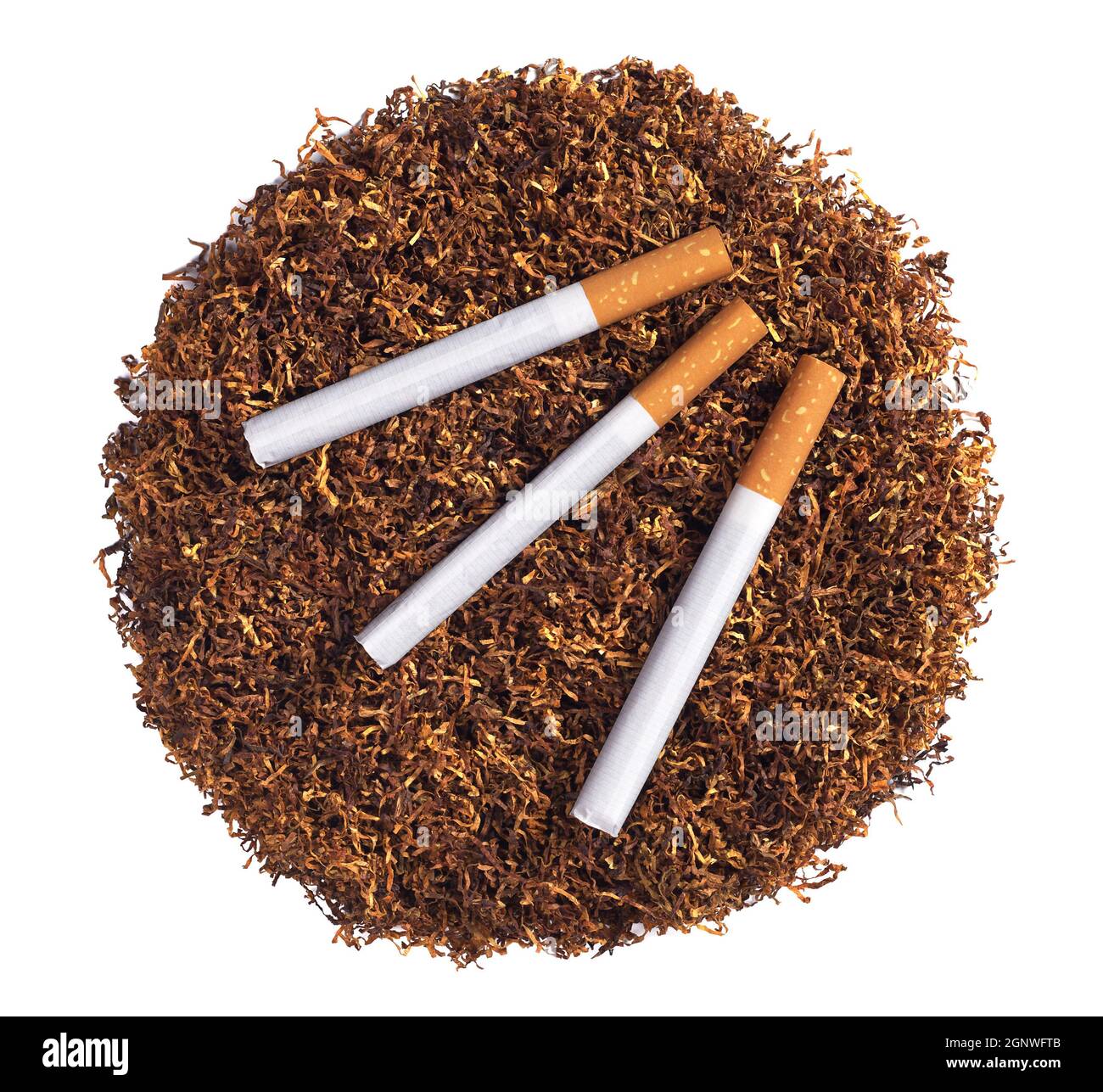 cigarettes white background Tobacco and cigarettes isolated on white background, top view Stock Photo