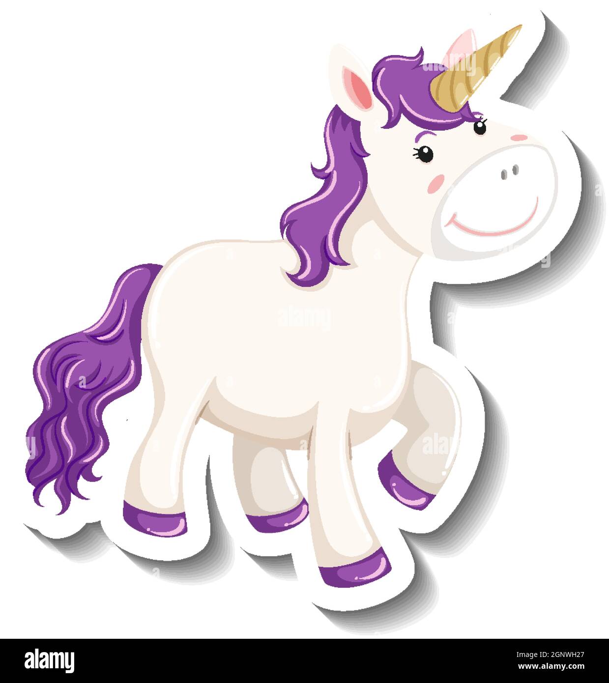 Cute unicorn standing pose on white background illustration Stock Vector