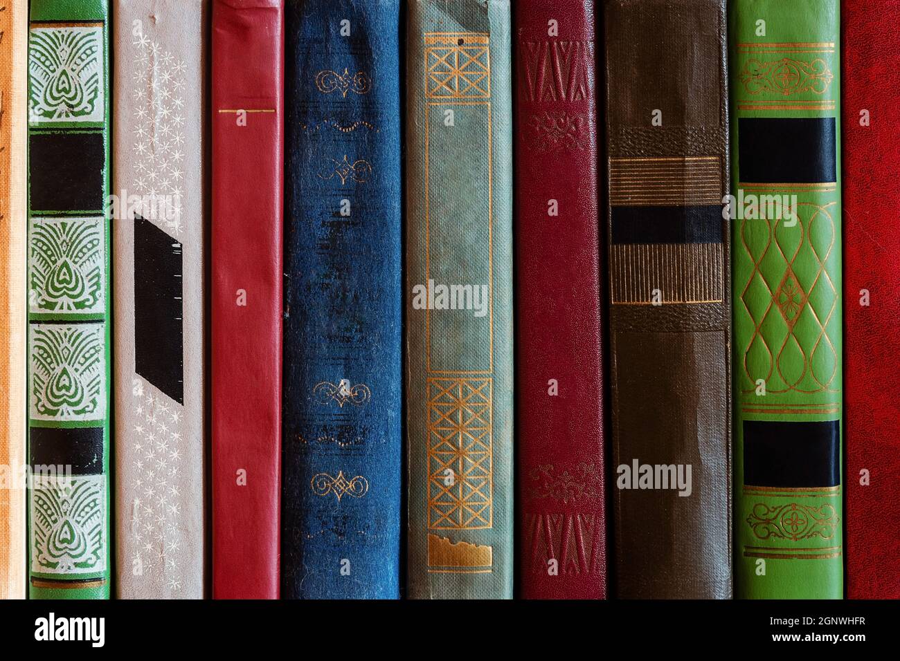 home library of literature. hardback books close-up Stock Photo