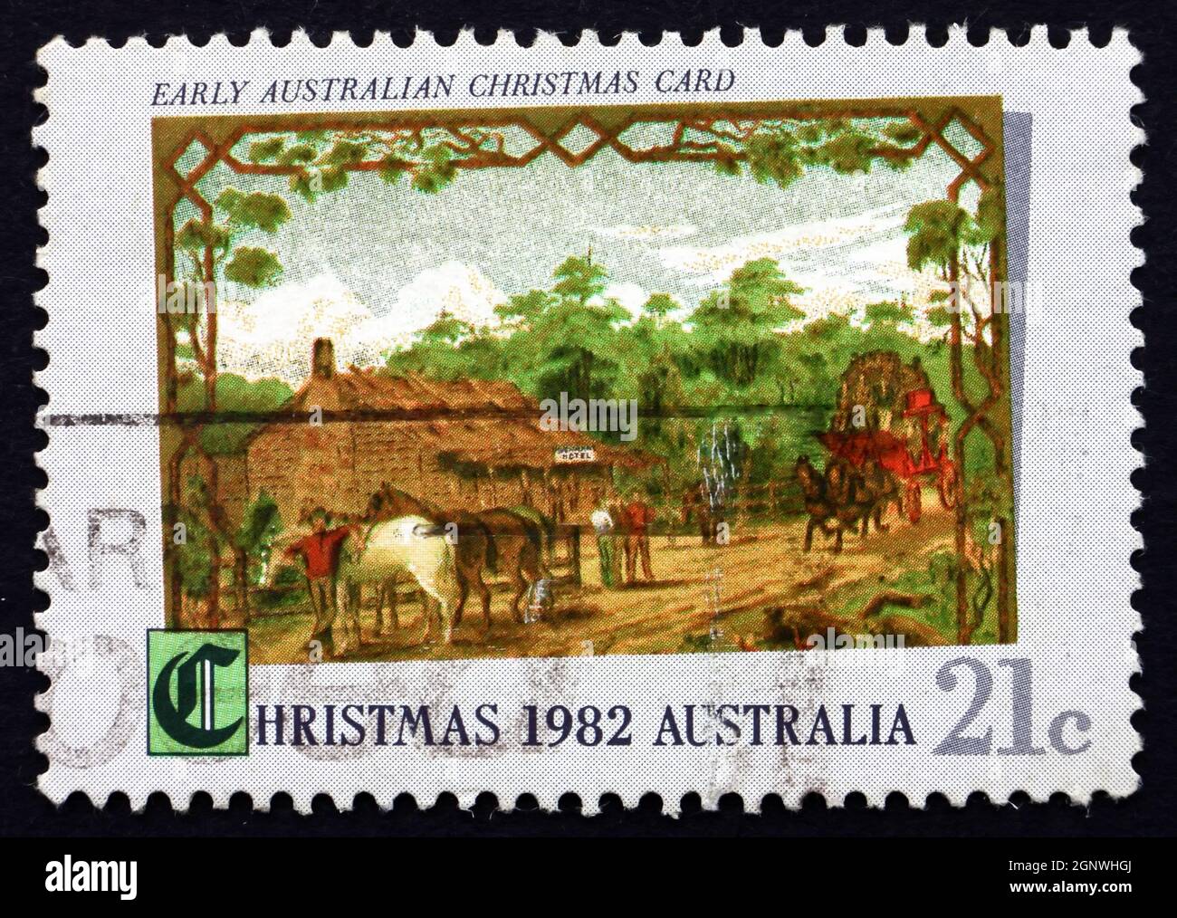 AUSTRALIA - CIRCA 1982: a stamp printed in the Australia shows Early Australian Christmas Card, 1881, circa 1982 Stock Photo