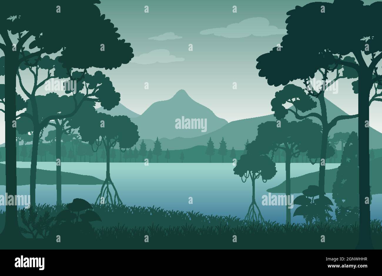 Silhouette forest landscape background illustration Stock Vector Image ...