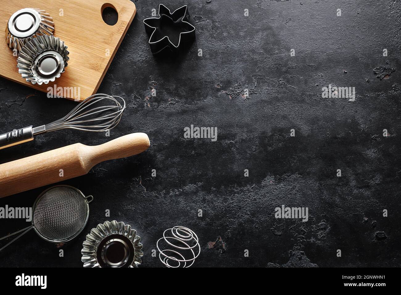 baking dish on black background with place for text Stock Photo