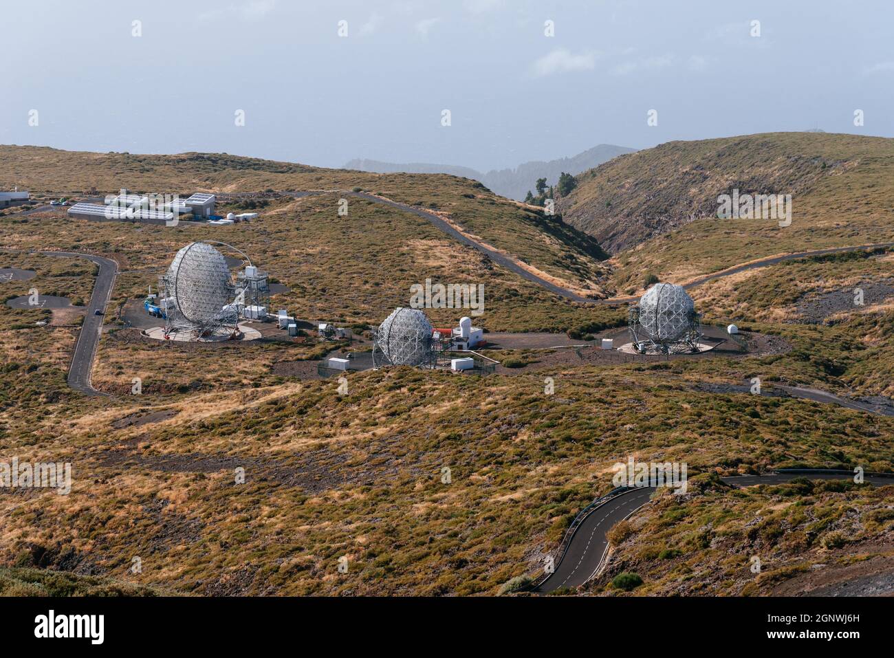 El Paso, Spain - August 14, 2021: Roque De Los Muchachos Astronomical Observatory, La Palma, Canary Islands. MAGIC Telescopes, Major Atmospheric Gamma Stock Photo