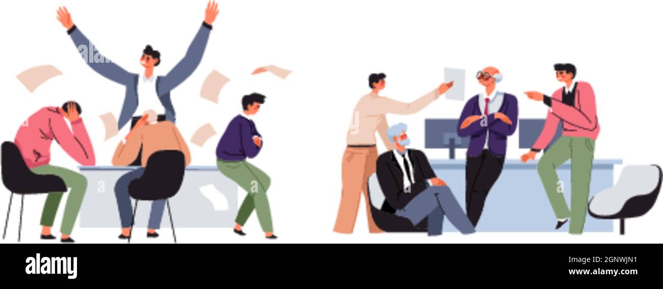 Bad and good team, angry boss with colleagues Stock Vector Image & Art ...