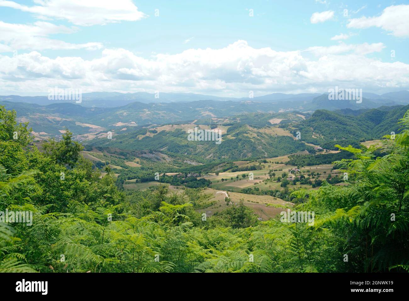 View of the countryside, Bolognese Apenines, Emilia-Romagna, Italy Stock Photo