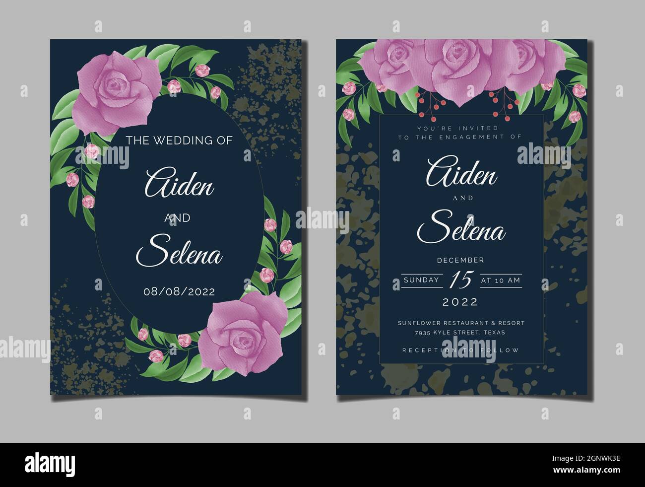Beautiful digital Hand-painted Feminine watercolor Premium floral and  leaves Wedding Invitation Card Stock Vector Image & Art - Alamy