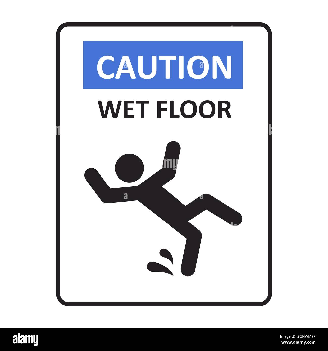 Caution wet floor sign. A man falling down. Slippery floor sign. A sign warning of danger. Vector illustration isolated on white background Stock Vector