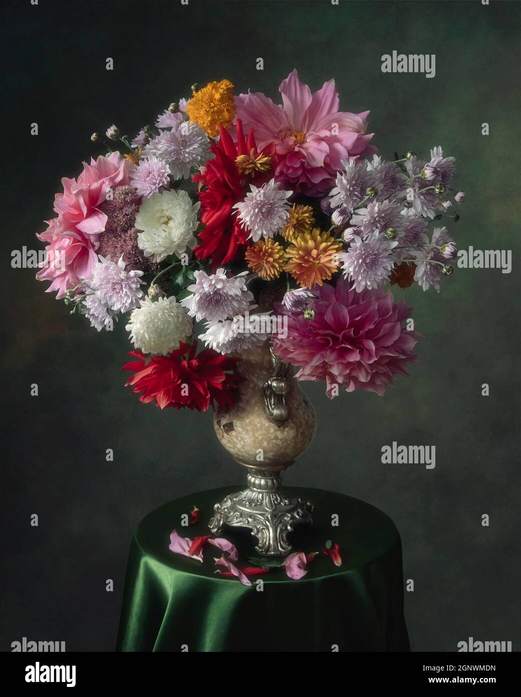 Still life with splendid bouquet of garden flowers Stock Photo - Alamy