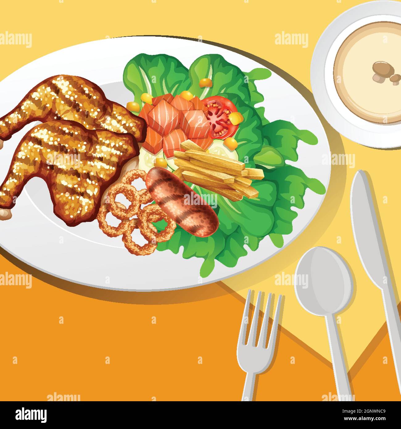 Healthy breakfast set on the table illustration Stock Vector Image ...