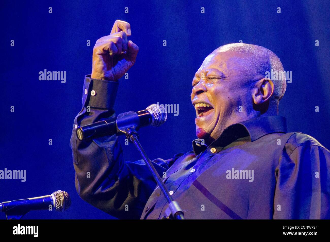 Hugh Masekela performs in a concert in Grahamstown, South Africa on 12