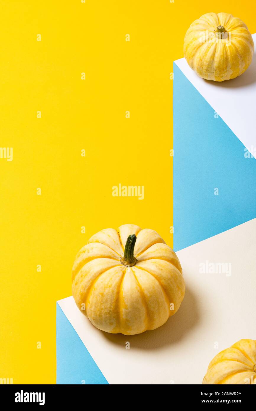 Creative layout made of pumpkin. Minimal surrealism background. Food gravity concept Stock Photo